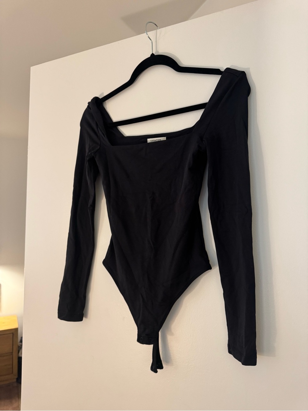 Babaton Black Long-Sleeve Square-Neck Bodysuit